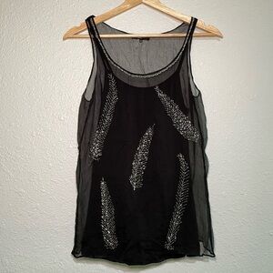 Black Beaded Tank Top Sheer Lining Size XS